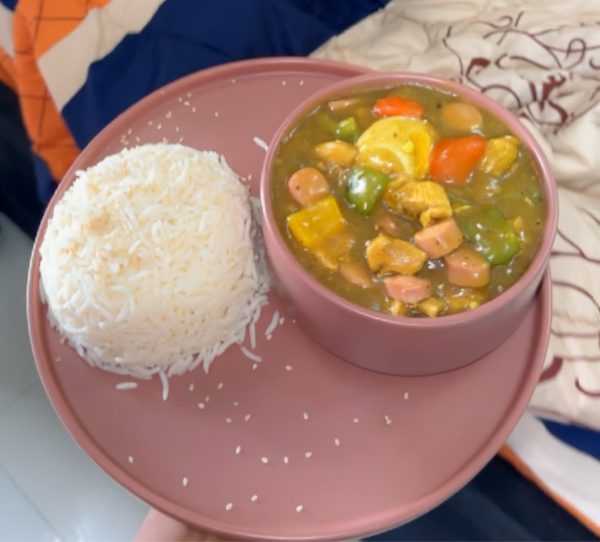 Chicken curry sauce and rice